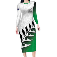 Custom New Zealand Football Long Sleeve Bodycon Dress Go Aotearoa