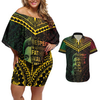 Happy Vanuatu Father Lini Day Couples Matching Off Shoulder Short Dress and Hawaiian Shirt LT05 Black - Polynesian Pride
