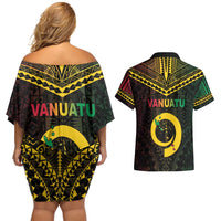 Happy Vanuatu Father Lini Day Couples Matching Off Shoulder Short Dress and Hawaiian Shirt LT05 - Polynesian Pride