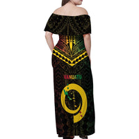 Happy Vanuatu Father Lini Day Family Matching Off Shoulder Maxi Dress and Hawaiian Shirt