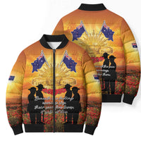 ANZAC Day Bomber Puffer Jacket Remembrance Tribute Soldiers And Poppy Field LT05 - Polynesian Pride