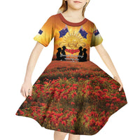 ANZAC Day Kid Short Sleeve Dress Remembrance Tribute Soldiers And Poppy Field LT05 - Polynesian Pride