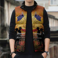 ANZAC Day Sleeveless Puffer Jacket Remembrance Tribute Soldiers And Poppy Field LT05 - Polynesian Pride