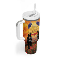 ANZAC Day Tumbler With Handle Remembrance Tribute Soldiers And Poppy Field LT05 - Polynesian Pride