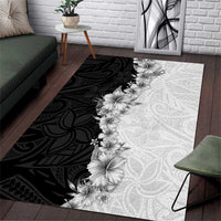 Hawaii Hibiscus Flowers Area Rug Grayscale Polynesian Pattern