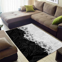 Hawaii Hibiscus Flowers Area Rug Grayscale Polynesian Pattern