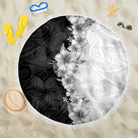 Hawaii Hibiscus Flowers Beach Blanket Grayscale Polynesian Pattern LT05 One Size 150cm Black - Polynesian Pride