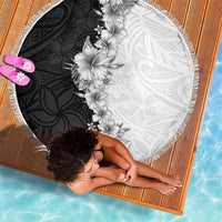 Hawaii Hibiscus Flowers Beach Blanket Grayscale Polynesian Pattern LT05 - Polynesian Pride