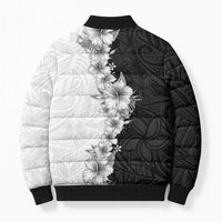 Hawaii Hibiscus Flowers Bomber Puffer Jacket Grayscale Polynesian Pattern LT05 - Polynesian Pride