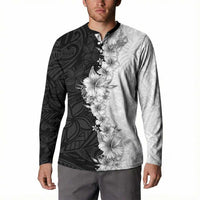 Hawaii Hibiscus Flowers Button Sweatshirt Grayscale Polynesian Pattern LT05 - Polynesian Pride