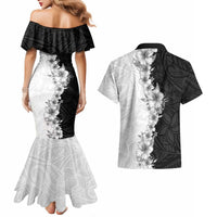 Hawaii Hibiscus Flowers Couples Matching Mermaid Dress and Hawaiian Shirt Grayscale Polynesian Pattern LT05 - Polynesian Pride