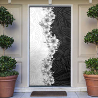 Hawaii Hibiscus Flowers Door Cover Grayscale Polynesian Pattern LT05 Black - Polynesian Pride