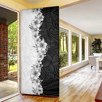 Hawaii Hibiscus Flowers Door Cover Grayscale Polynesian Pattern LT05 - Polynesian Pride