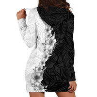 Hawaii Hibiscus Flowers Hoodie Dress Grayscale Polynesian Pattern LT05 - Polynesian Pride