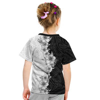 Hawaii Hibiscus Flowers Kid T Shirt Grayscale Polynesian Pattern LT05 - Polynesian Pride