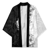 Hawaii Hibiscus Flowers Kimono Grayscale Polynesian Pattern