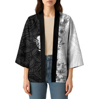 Hawaii Hibiscus Flowers Kimono Grayscale Polynesian Pattern