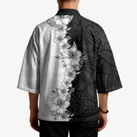 Hawaii Hibiscus Flowers Kimono Grayscale Polynesian Pattern