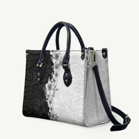 Hawaii Hibiscus Flowers Leather Bag Grayscale Polynesian Pattern LT05 Black - Polynesian Pride