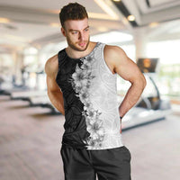 Hawaii Hibiscus Flowers Men Tank Top Grayscale Polynesian Pattern LT05 Black - Polynesian Pride