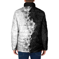 Hawaii Hibiscus Flowers Padded Jacket Grayscale Polynesian Pattern LT05 - Polynesian Pride