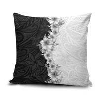 Hawaii Hibiscus Flowers Pillow Cover Grayscale Polynesian Pattern LT05 Black - Polynesian Pride