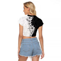 Hawaii Hibiscus Flowers Raglan Cropped T Shirt Grayscale Polynesian Pattern LT05 - Polynesian Pride