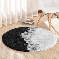 Hawaii Hibiscus Flowers Round Carpet Grayscale Polynesian Pattern LT05 - Polynesian Pride