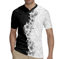 Hawaii Hibiscus Flowers Rugby Jersey Grayscale Polynesian Pattern LT05 - Polynesian Pride