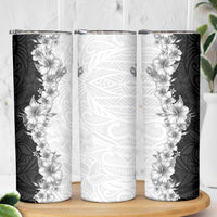 Hawaii Hibiscus Flowers Skinny Tumbler Grayscale Polynesian Pattern LT05 - Polynesian Pride