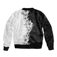 Hawaii Hibiscus Flowers Sleeve Zip Bomber Jacket Grayscale Polynesian Pattern LT05 - Polynesian Pride