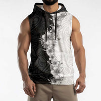 Hawaii Hibiscus Flowers Sleeveless Hoodie Grayscale Polynesian Pattern LT05 - Polynesian Pride