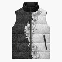 Hawaii Hibiscus Flowers Sleeveless Puffer Jacket Grayscale Polynesian Pattern LT05 Unisex Black - Polynesian Pride