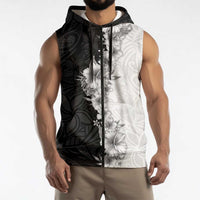 Hawaii Hibiscus Flowers Sleeveless Zip Hoodie Grayscale Polynesian Pattern LT05 - Polynesian Pride