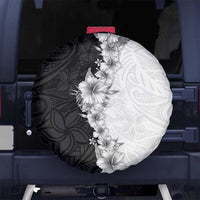 Hawaii Hibiscus Flowers Spare Tire Cover Grayscale Polynesian Pattern LT05 No hole Black - Polynesian Pride