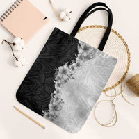 Hawaii Hibiscus Flowers Tote Bag Grayscale Polynesian Pattern LT05 Black Strap One Size Black - Polynesian Pride