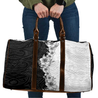 Hawaii Hibiscus Flowers Travel Bag Grayscale Polynesian Pattern