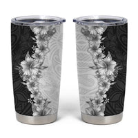 Hawaii Hibiscus Flowers Tumbler Cup Grayscale Polynesian Pattern LT05 Black - Polynesian Pride
