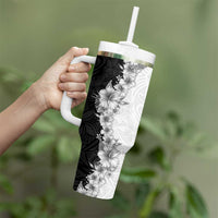 Hawaii Hibiscus Flowers Tumbler With Handle Grayscale Polynesian Pattern LT05 - Polynesian Pride