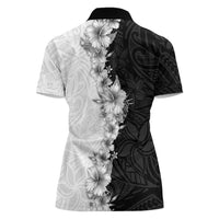 Hawaii Hibiscus Flowers Women Polo Shirt Grayscale Polynesian Pattern LT05 - Polynesian Pride