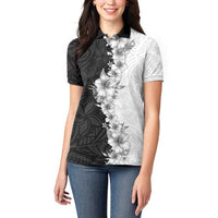 Hawaii Hibiscus Flowers Women Polo Shirt Grayscale Polynesian Pattern LT05 - Polynesian Pride
