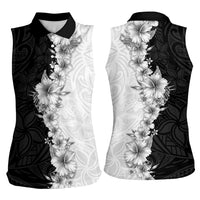 Hawaii Hibiscus Flowers Women Sleeveless Polo Shirt Grayscale Polynesian Pattern LT05 - Polynesian Pride