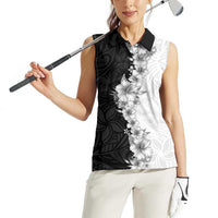 Hawaii Hibiscus Flowers Women Sleeveless Polo Shirt Grayscale Polynesian Pattern LT05 - Polynesian Pride