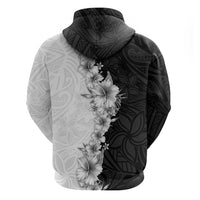 Hawaii Hibiscus Flowers Zip Hoodie Grayscale Polynesian Pattern LT05 - Polynesian Pride