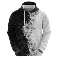 Hawaii Hibiscus Flowers Zip Hoodie Grayscale Polynesian Pattern LT05 - Polynesian Pride