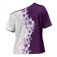 Hawaii Hibiscus Flowers Cross Shoulder Shirt Purple Polynesian Pattern LT05 - Polynesian Pride