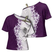 Hawaii Hibiscus Flowers Cross Shoulder Shirt Purple Polynesian Pattern LT05 - Polynesian Pride