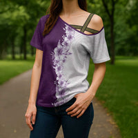 Hawaii Hibiscus Flowers Cross Shoulder Shirt Purple Polynesian Pattern LT05 - Polynesian Pride