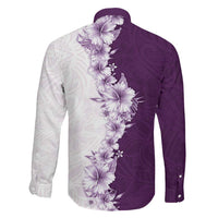 Hawaii Hibiscus Flowers Family Matching Long Sleeve Bodycon Dress and Hawaiian Shirt Purple Polynesian Pattern