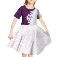 Hawaii Hibiscus Flowers Kid Short Sleeve Dress Purple Polynesian Pattern LT05 - Polynesian Pride